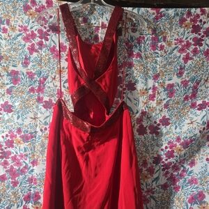 Red backless sexy beaded dress